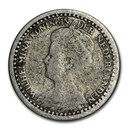 1910-1925 Netherlands Silver 10 Cents Wilhelmina Avg Circ
