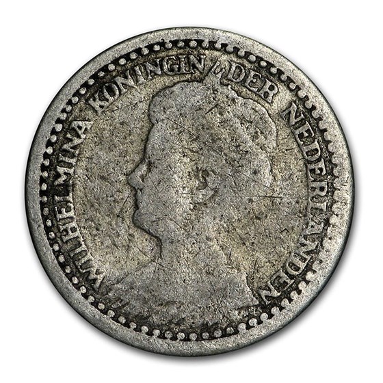 1910-1925 Netherlands Silver 10 Cents Wilhelmina Avg Circ