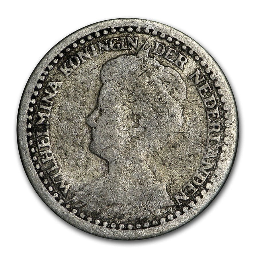 1910-1925 Netherlands Silver 10 Cents Wilhelmina Avg Circ