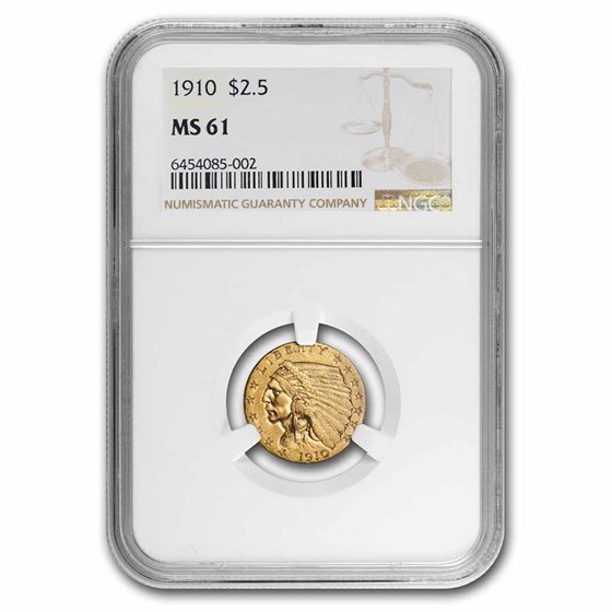 1910 $2.50 Indian Gold Quarter Eagle MS-61 NGC