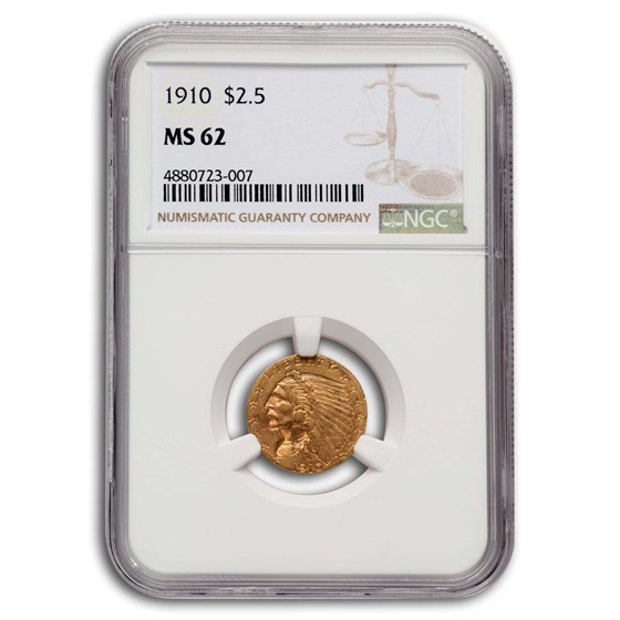 1910 $2.50 Indian Gold Quarter Eagle MS-62 NGC