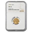 1910 $2.50 Indian Gold Quarter Eagle MS-63 NGC