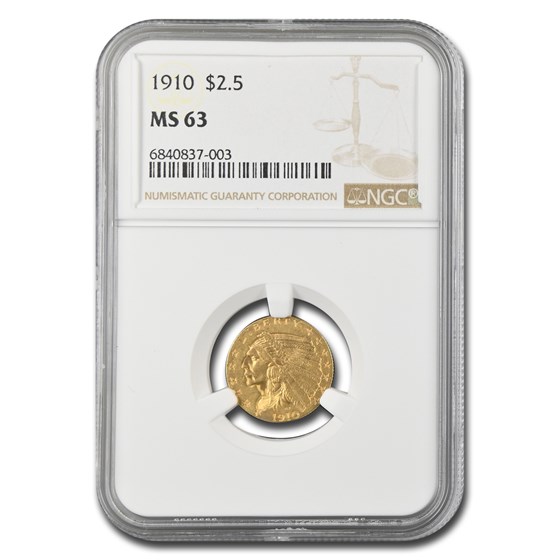1910 $2.50 Indian Gold Quarter Eagle MS-63 NGC