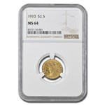 1910 $2.50 Indian Gold Quarter Eagle MS-64 NGC