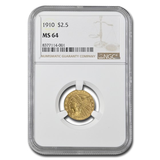 1910 $2.50 Indian Gold Quarter Eagle MS-64 NGC 1910 $2.50 Indian Gold Quarter Eagle MS-64 NGC