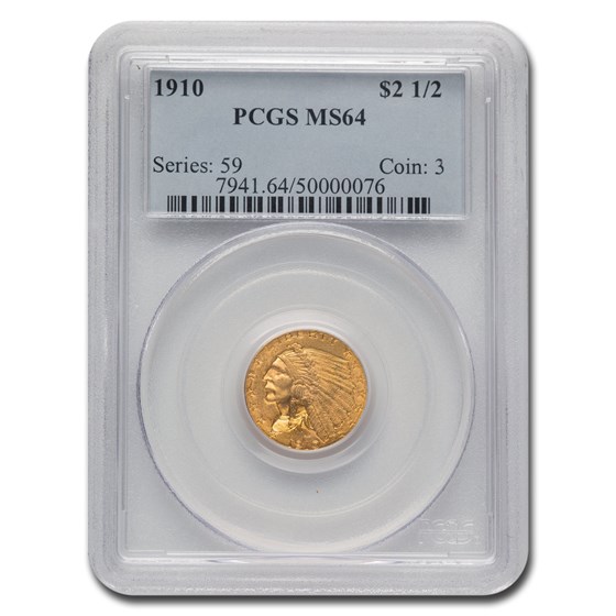 1910 $2.50 Indian Gold Quarter Eagle MS-64 PCGS 1910 $2.50 Indian Gold Quarter Eagle MS-64 PCGS