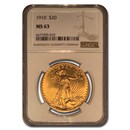 1910 $20 Saint-Gaudens Gold Double Eagle MS-63 NGC