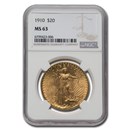 1910 $20 Saint-Gaudens Gold Double Eagle MS-63 NGC 1910 $20 Saint-Gaudens Gold Double Eagle MS-63 NGC