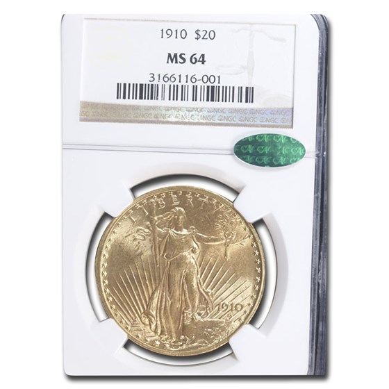 1910 $20 Saint-Gaudens Gold Double Eagle MS-64 NGC CAC 1910 $20 Saint-Gaudens Gold Double Eagle MS-64 NGC CAC
