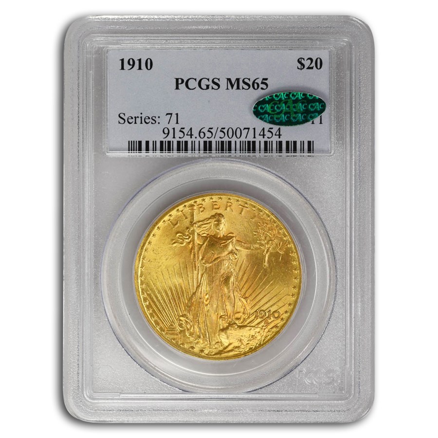 1910 $20 Saint-Gaudens Gold Double Eagle MS-65 PCGS CAC