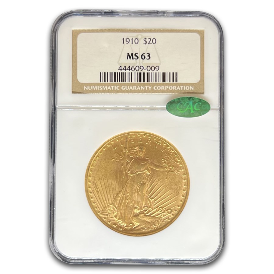 1910 $20 St Gaudens Gold Double Eagle MS-63 NGC CAC