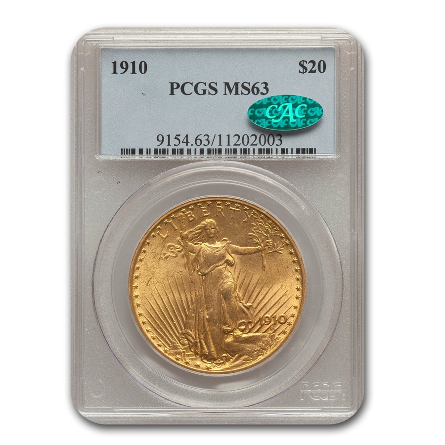 1910 $20 St Gaudens Gold Double Eagle MS-63 PCGS CAC