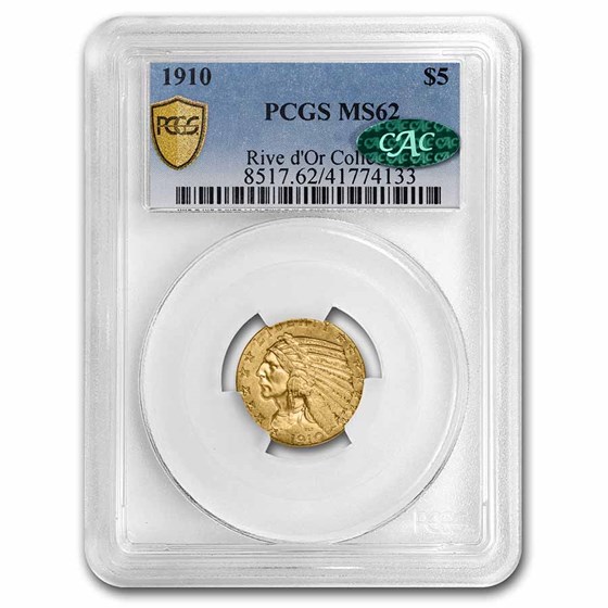 1910 $5 Indian Gold Half Eagle MS-62 PCGS CAC