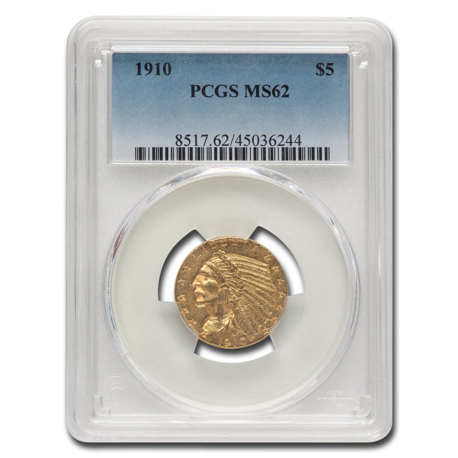 1910 $5 Indian Gold Half Eagle MS-62 PCGS