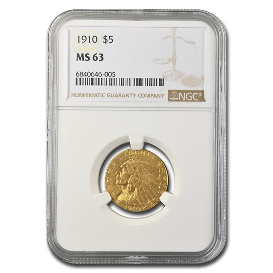1910 $5 Indian Gold Half Eagle MS-63 NGC 1910 $5 Indian Gold Half Eagle MS-63 NGC