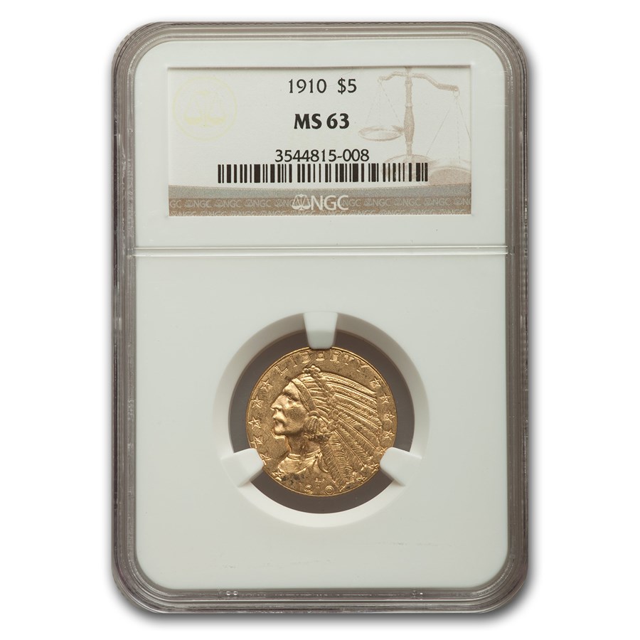 1910 $5 Indian Gold Half Eagle MS-63 NGC