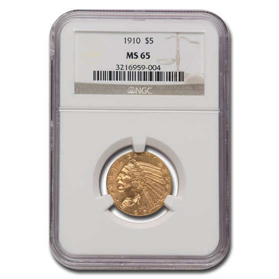 1910 $5 Indian Gold Half Eagle MS-65 NGC 1910 $5 Indian Gold Half Eagle MS-65 NGC