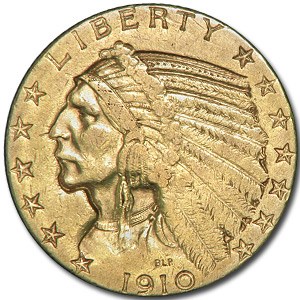 1910 $5 Indian Gold Half Eagle XF