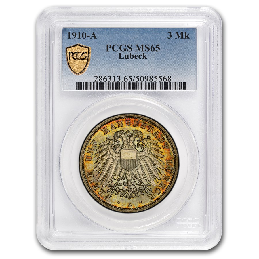 1910-A Germany Silver 3 Mark MS-65 PCGS