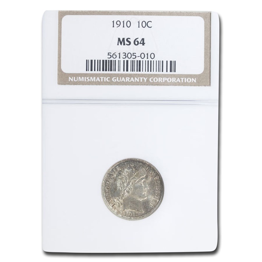 1910 Barber Dime MS-64 NGC