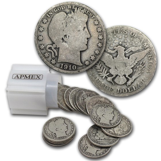 1910 Barber Half Dollar 20-Coin Roll Avg Circ