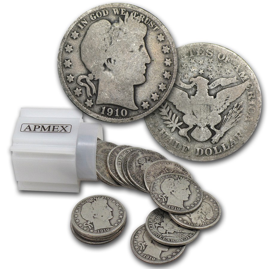 1910 Barber Half Dollar 20-Coin Roll Avg Circ