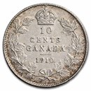 1910 Canada Silver 10 Cents Edward VII AU