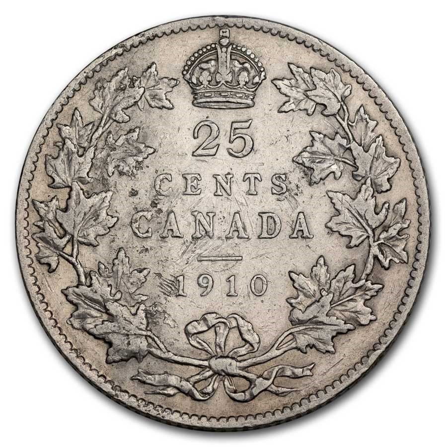1910 Canada Silver 25 Cents Edward VII VF
