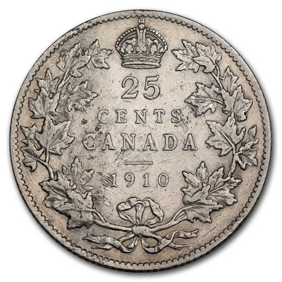 1910 Canada Silver 25 Cents Edward VII VF 1910 Canada Silver 25 Cents Edward VII VF