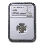 1910 Canada Silver 5 Cents AU-58 NGC
