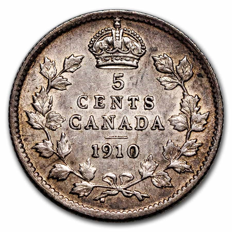 1910 Canada Silver 5 Cents Edward VII BU