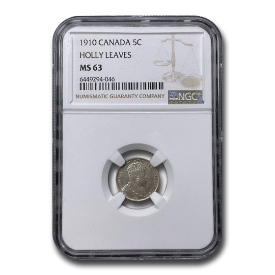 1910 Canada Silver 5 Cents Edward VII MS-63 NGC 1910 Canada Silver 5 Cents Edward VII MS-63 NGC
