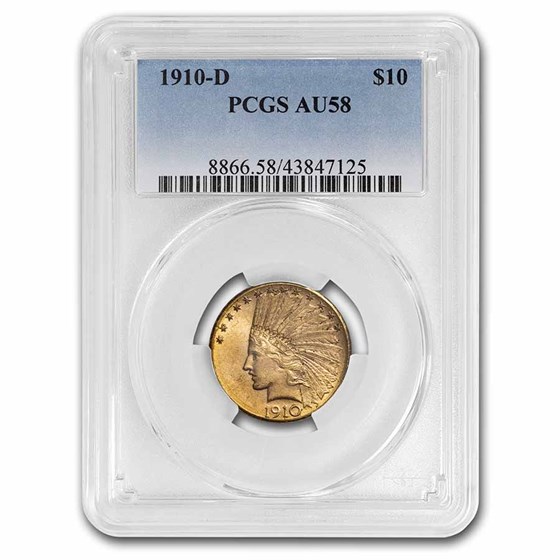 1910-D $10 Indian Gold Eagle AU-58 PCGS 1910-D $10 Indian Gold Eagle AU-58 PCGS