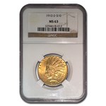 1910-D $10 Indian Gold Eagle MS-63 NGC