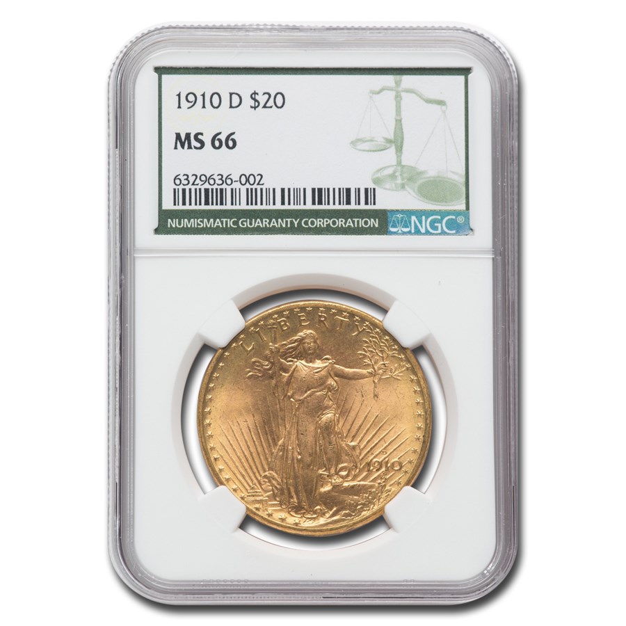 1910-D $20 Saint-Gaudens Double Eagle MS-66 NGC (Green Label)