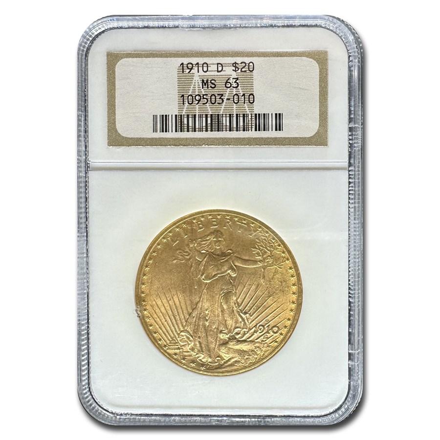 1910-D $20 Saint-Gaudens Gold Double Eagle MS-63 NGC