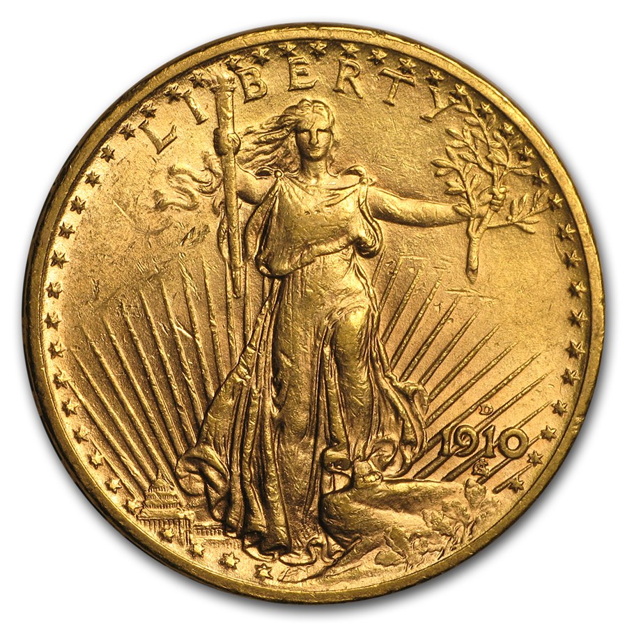 1910-D $20 St Gaudens Gold Double Eagle AU