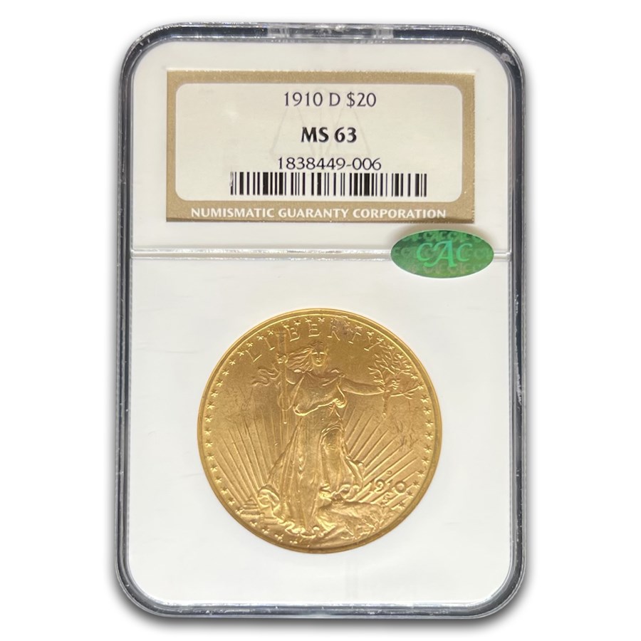 1910-D $20 St Gaudens Gold Double Eagle MS-63 NGC CAC