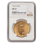 1910-D $20 St Gaudens Gold Double Eagle MS-63 NGC