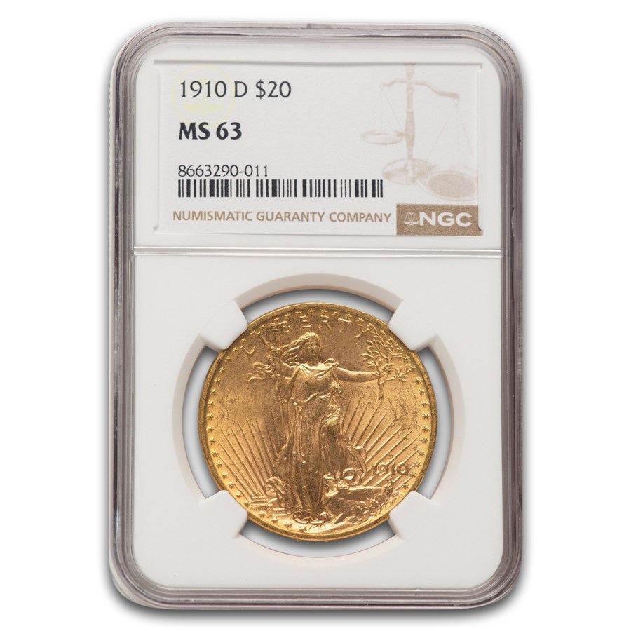 1910-D $20 St Gaudens Gold Double Eagle MS-63 NGC
