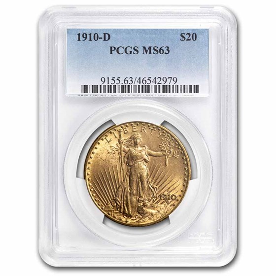 1910-D $20 St Gaudens Gold Double Eagle MS-63 PCGS 1910-D $20 St Gaudens Gold Double Eagle MS-63 PCGS