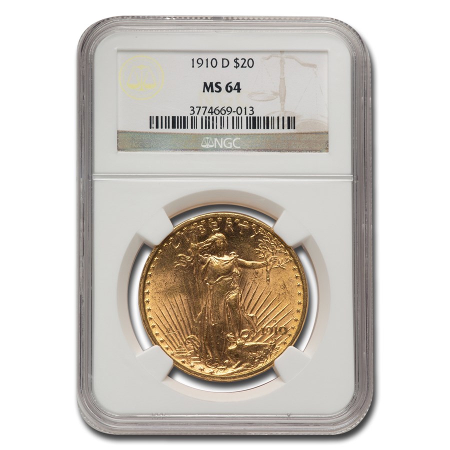 1910-D $20 St Gaudens Gold Double Eagle MS-64 NGC