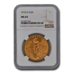 1910-D $20 St Gaudens Gold Double Eagle MS-65 NGC