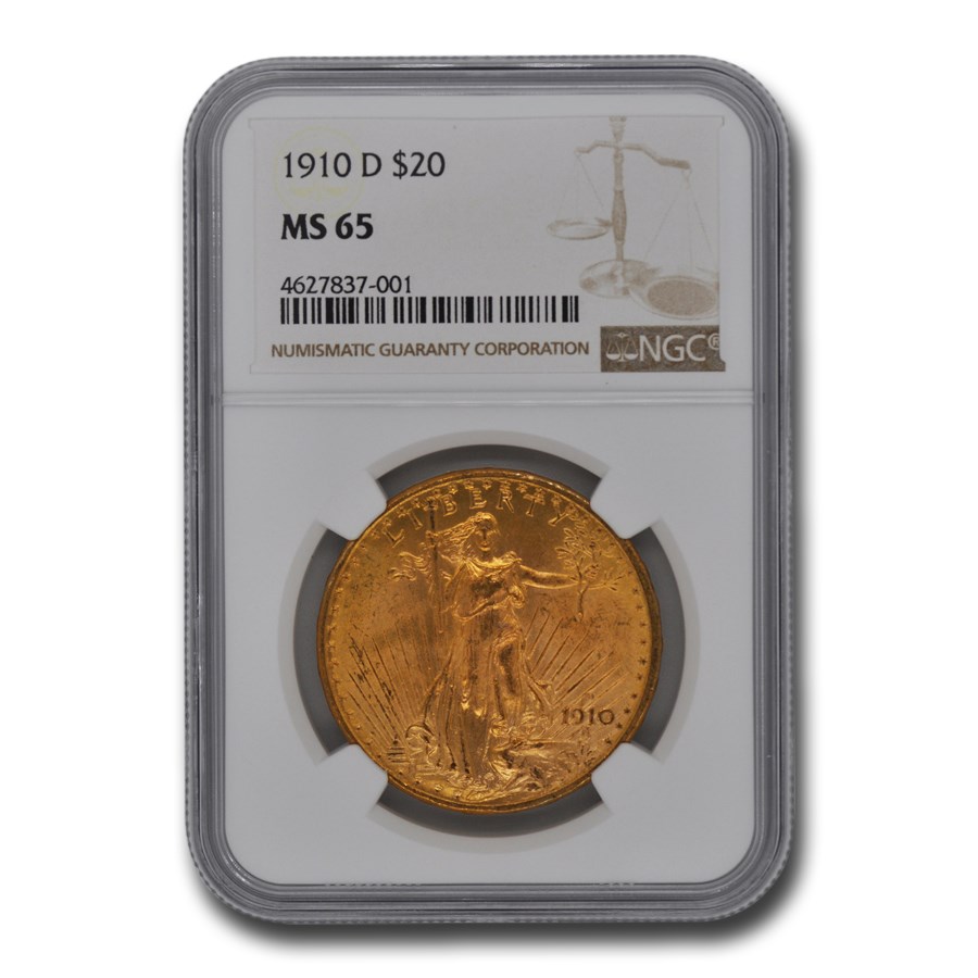 1910-D $20 St Gaudens Gold Double Eagle MS-65 NGC