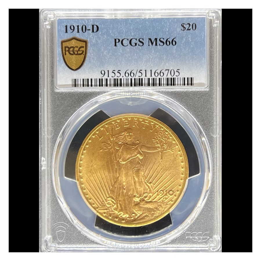 1910-D $20 St Gaudens Gold Double Eagle MS-66 PCGS