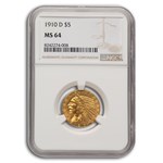 1910-D $5 Indian Gold Half Eagle MS-64 NGC