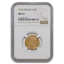 1910 France Gold 20 Francs MS-67 NGC
