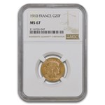 1910 France Gold 20 Francs MS-67 NGC