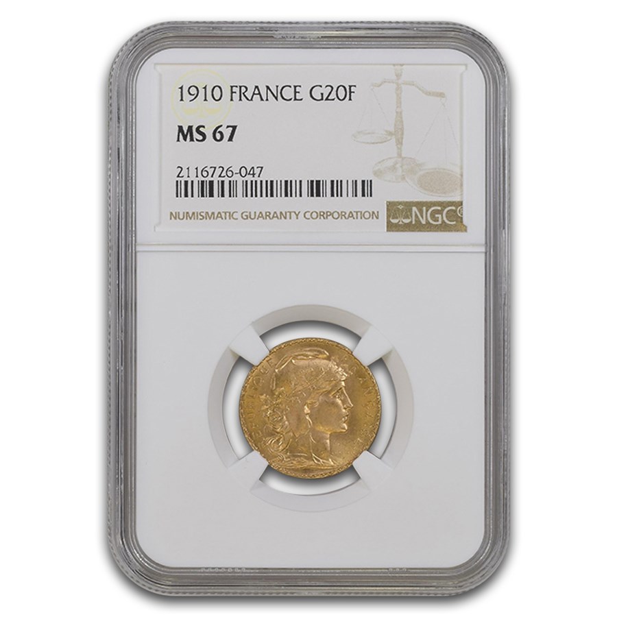 1910 France Gold 20 Francs MS-67 NGC
