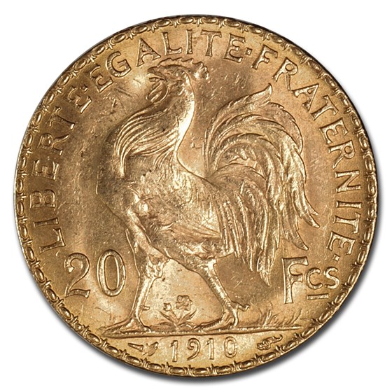 1910 France Gold 20 Francs Rooster BU 1910 France Gold 20 Francs Rooster BU